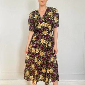 CHAUS 80s navy floral‎ dress